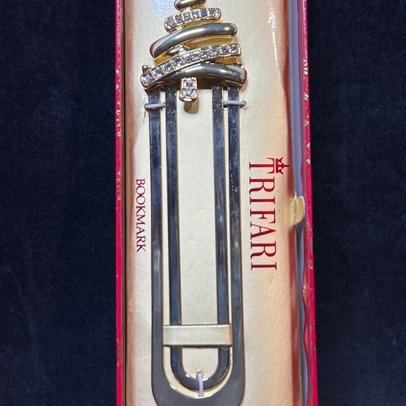 Vintage Crown Trifari Gold Tone And Rhinestone Christmas Tree Bookmark (4242) - Picture 2 of 4